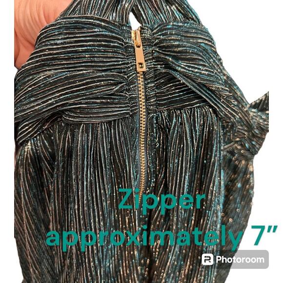 Lulu's Iridescent Teal Blue "Ailey Skater Dress" with Twisted Back Straps Size M - Picture 5 of 11